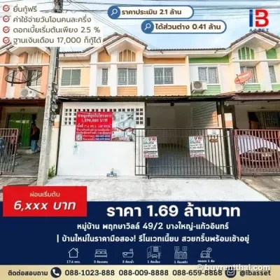 ขายทาวน์โฮม หมู่บ้านพฤกษา49/2 บางใหญ่-แก้วอินทร์ Sao Thong Hin Bang Yai Nonthaburi - 1
